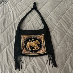 Black and Gold Fringe Shoulder Bag